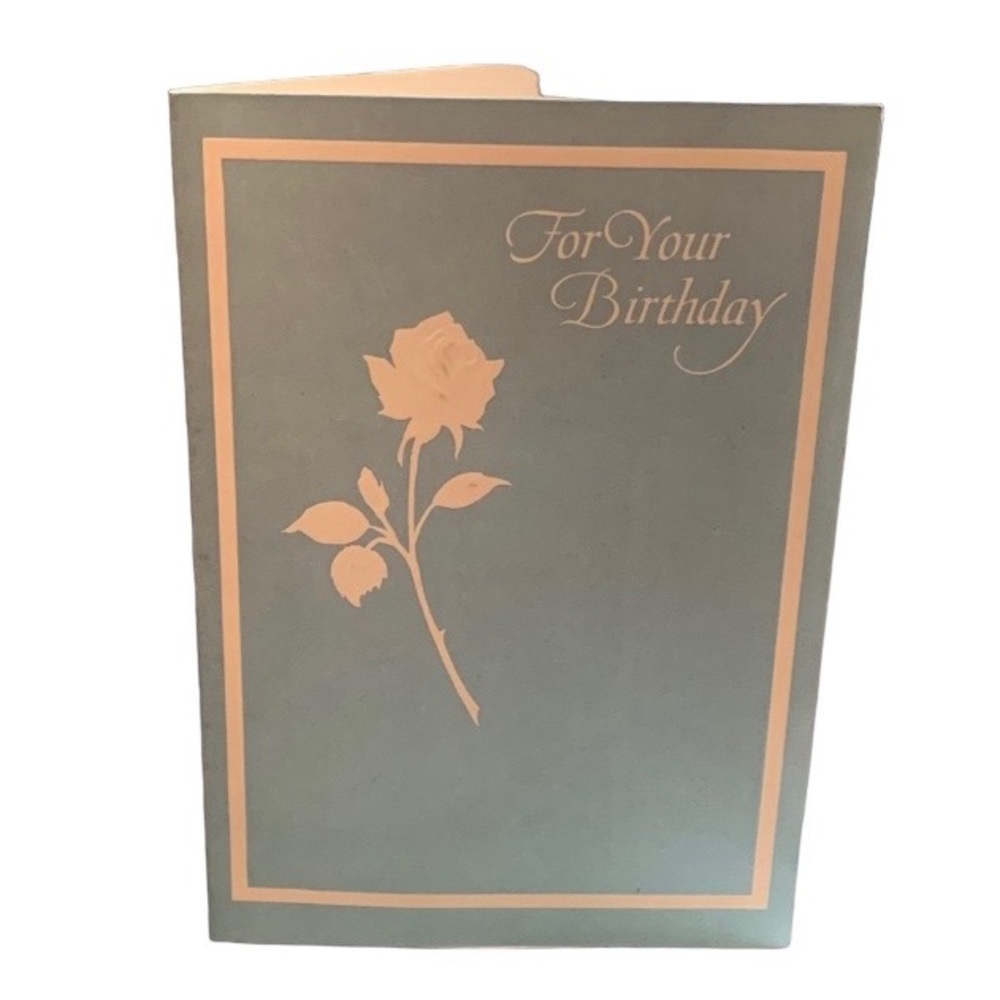 Vintage Unused Ambassador Cards White Embossed Rose & Blue Birthday Card
